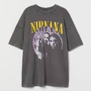 H&m Nirvana Gray women’s oversized slouchy band  T-Shirt